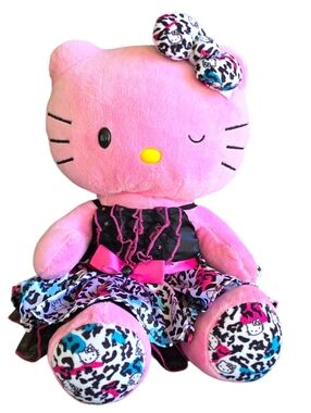 Vtg.Hello Kitty Build A Bear Pink Winking 18" Sanrio Leopard 2012 W/Bow & Dress
